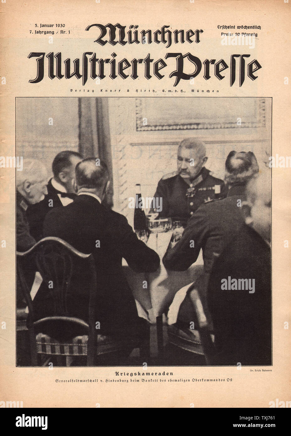 1930 Münchener Illustrierte Presse Startseite Berichterstattung General Feldmarschall Paul von Hindenburg Stockfoto