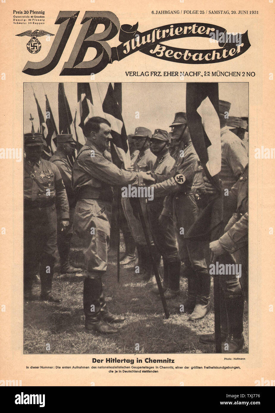 1931 Illustrierte Beobachter Adolf Hiltler in Chemnitz Nationalsozialistische Partei Tag Stockfoto