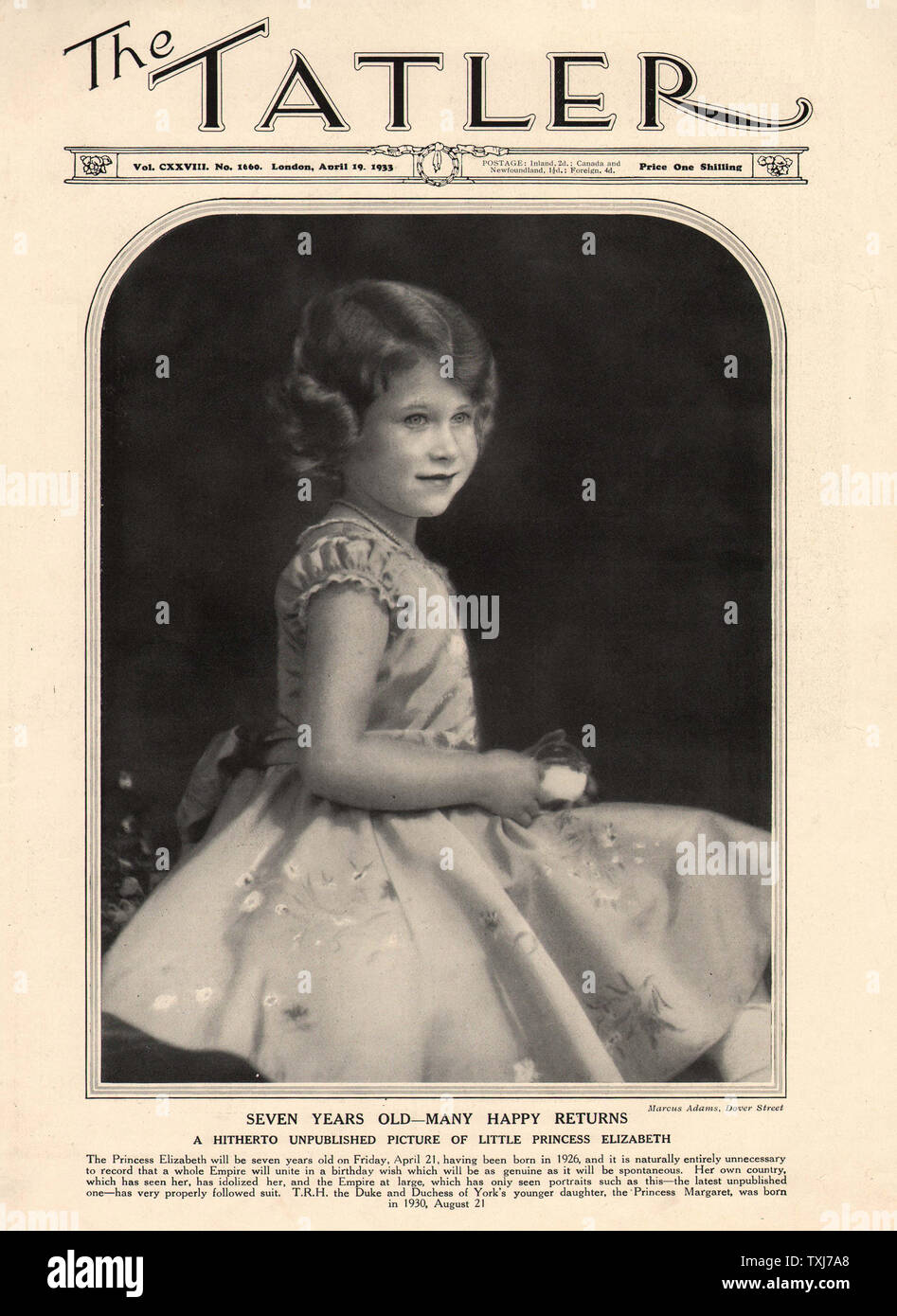1933 Der tatler Prinzessin Elizabeth siebten Geburtstag Stockfoto