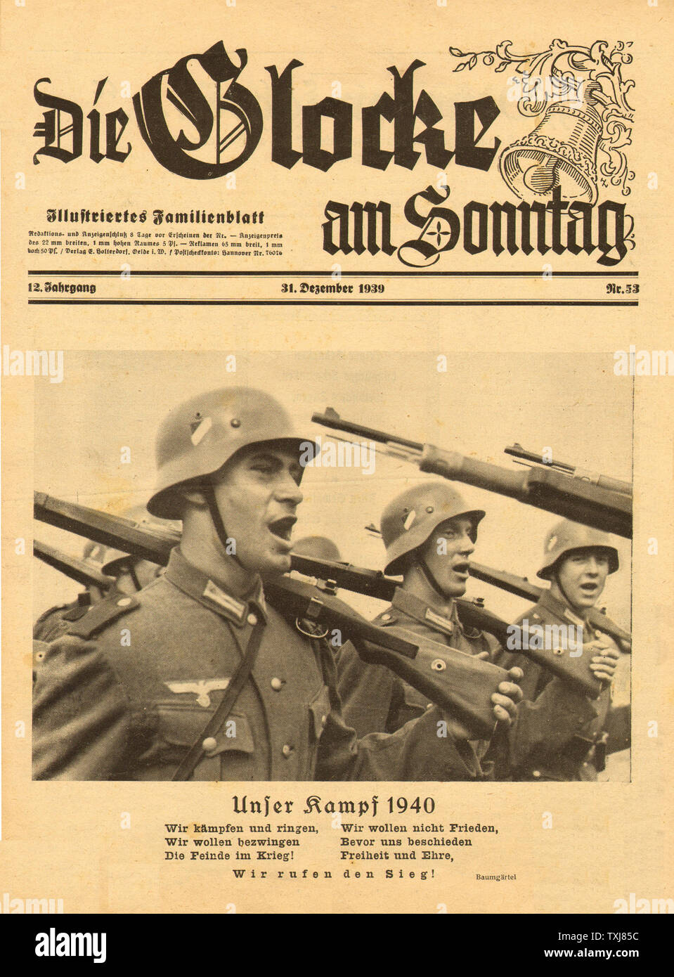 1939 sterben Glocke am Sonntag Deutsche Wehrmachtssoldaten Stockfoto