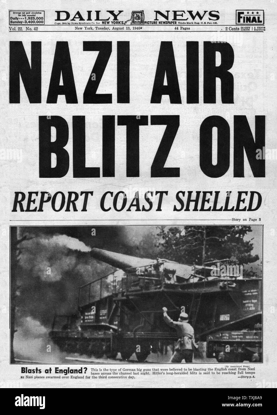 1940 Daily News Schlacht von Großbritannien Stockfoto