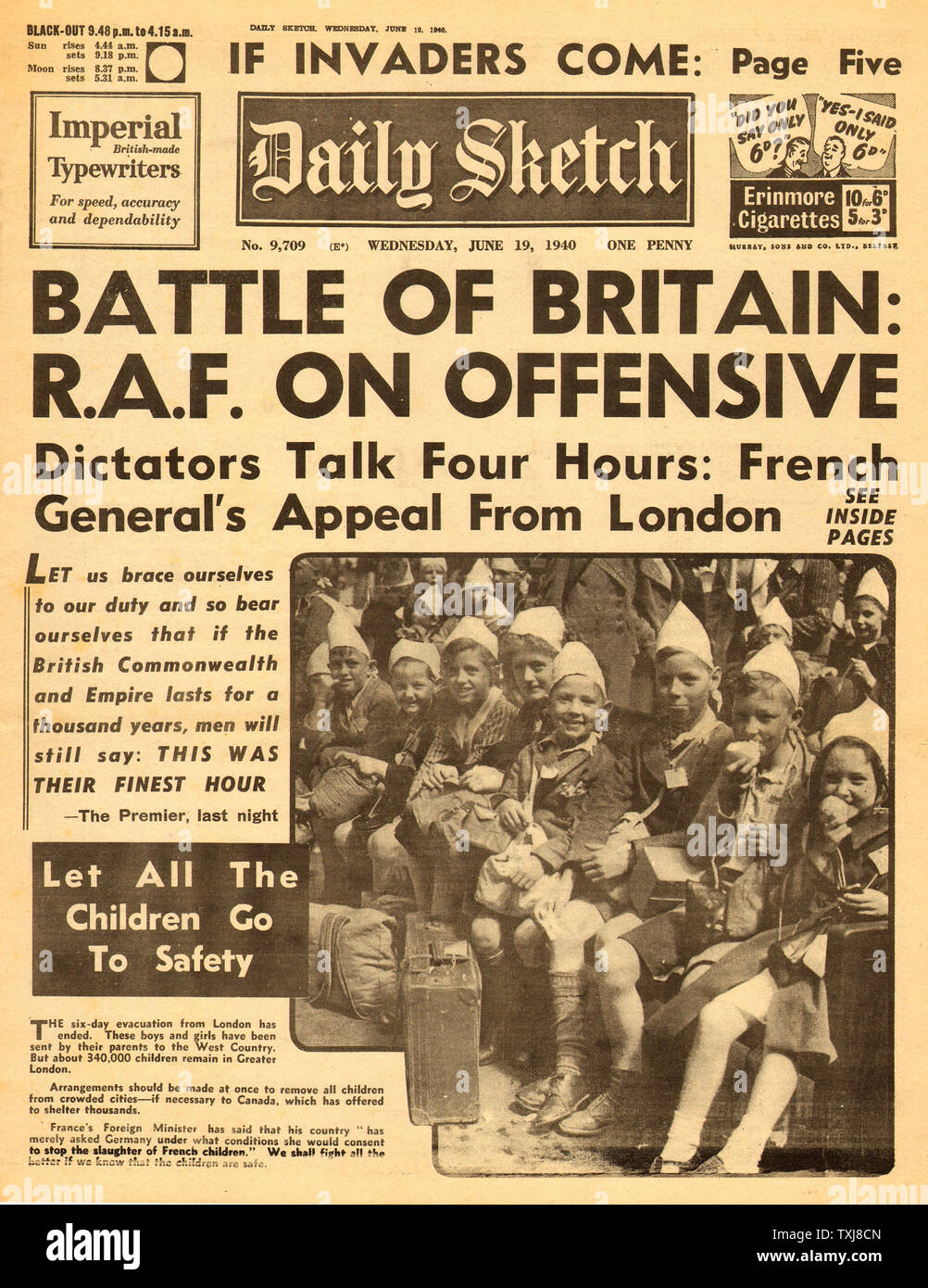 1940 tägliche Skizze Schlacht von Großbritannien Stockfoto