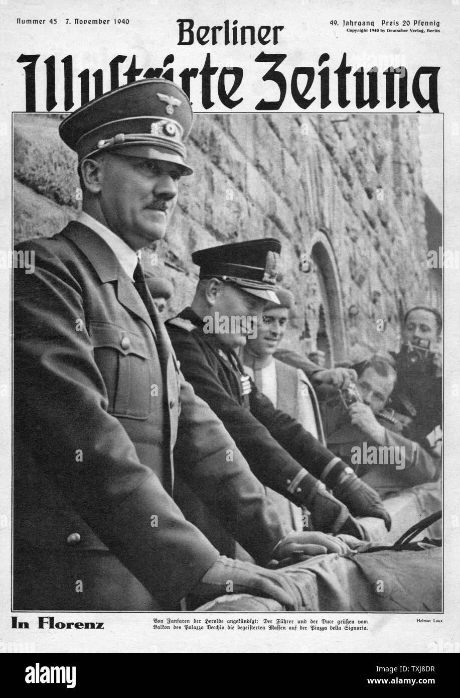 1940 Berliner Illustrierte Beobachter Adolf Hitler in Florenz mit Benito Mussolini Stockfoto