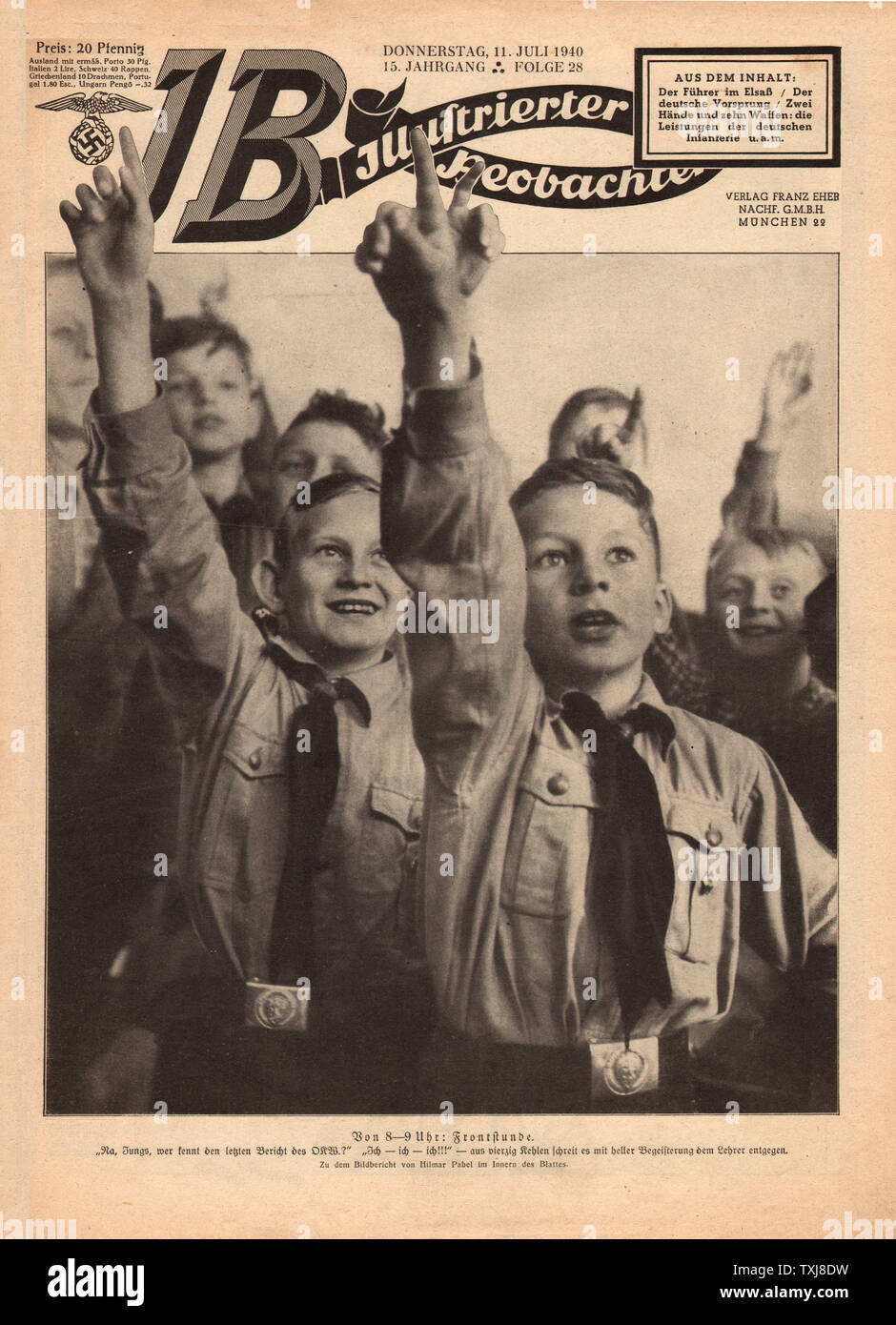 1940 Illustrierte Beobachter Me-Me-Me Hitler Jugend Jungen und Krieg Nachrichten - Stunde Stockfoto