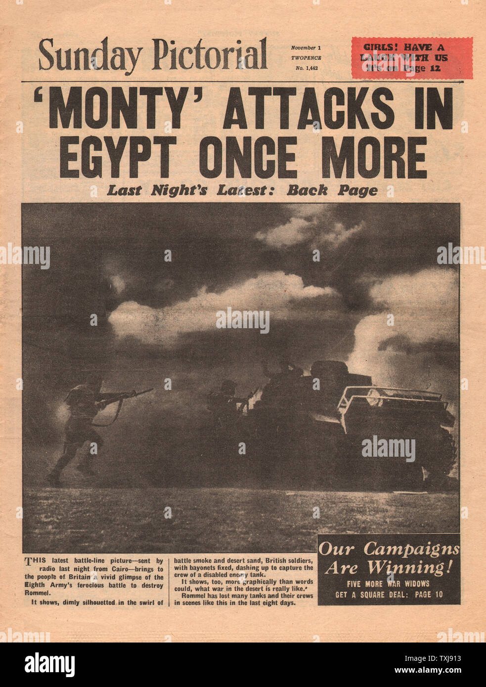 1942 Sonntag bildliche Feldmarschall Montgomery Vorschüsse auf Ägypten Stockfoto