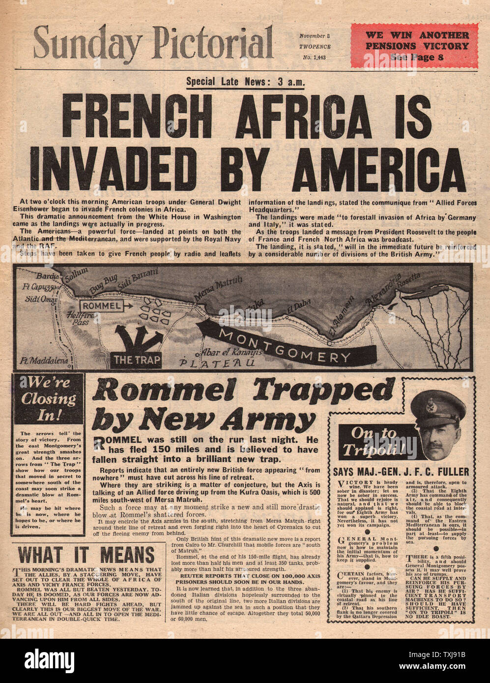 1942 Sonntag bildliche Operation Torch, der American & British Invasion in Nordafrika Stockfoto