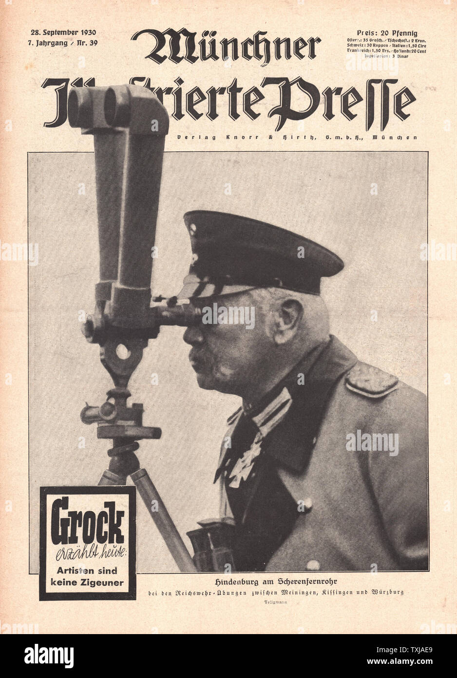 1930 Munchner Illustrierte Presse Magazin Präsident Hindenburg Stockfoto