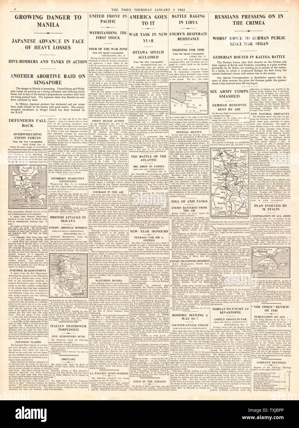 1942 Seite 4 Die Zeiten der japanischen Armee voraus in Manila Stockfoto