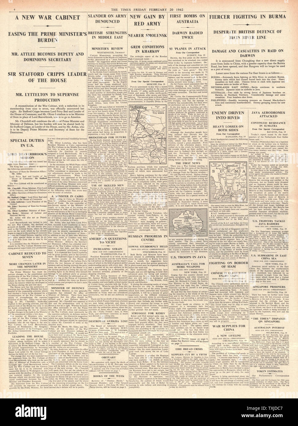 1942 Seite 4 Die britische Regierung Kabinettsumbildung und Kampf für Birma Stockfoto