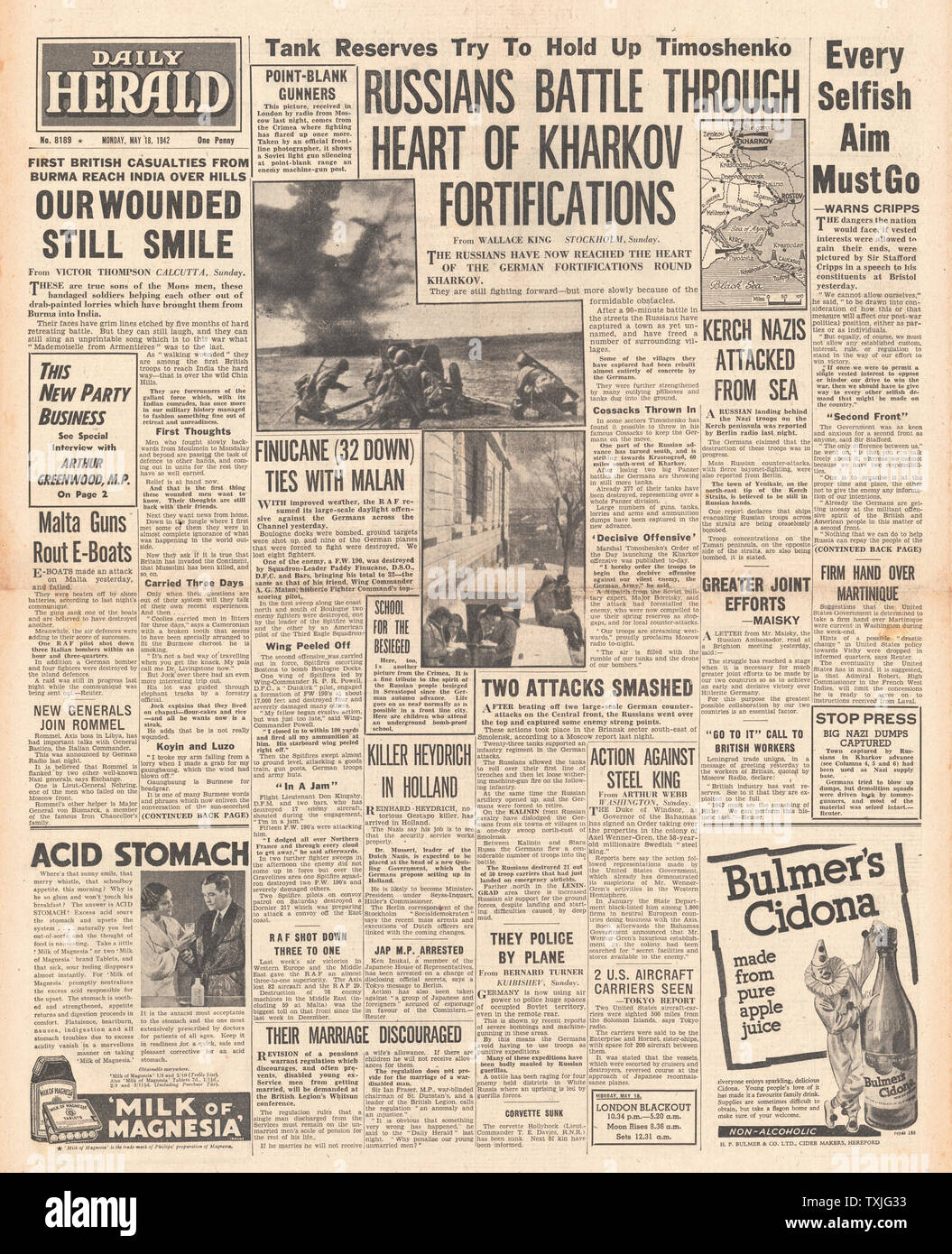 1942 Front Page Daily Herald Schlacht um Charkow Stockfoto