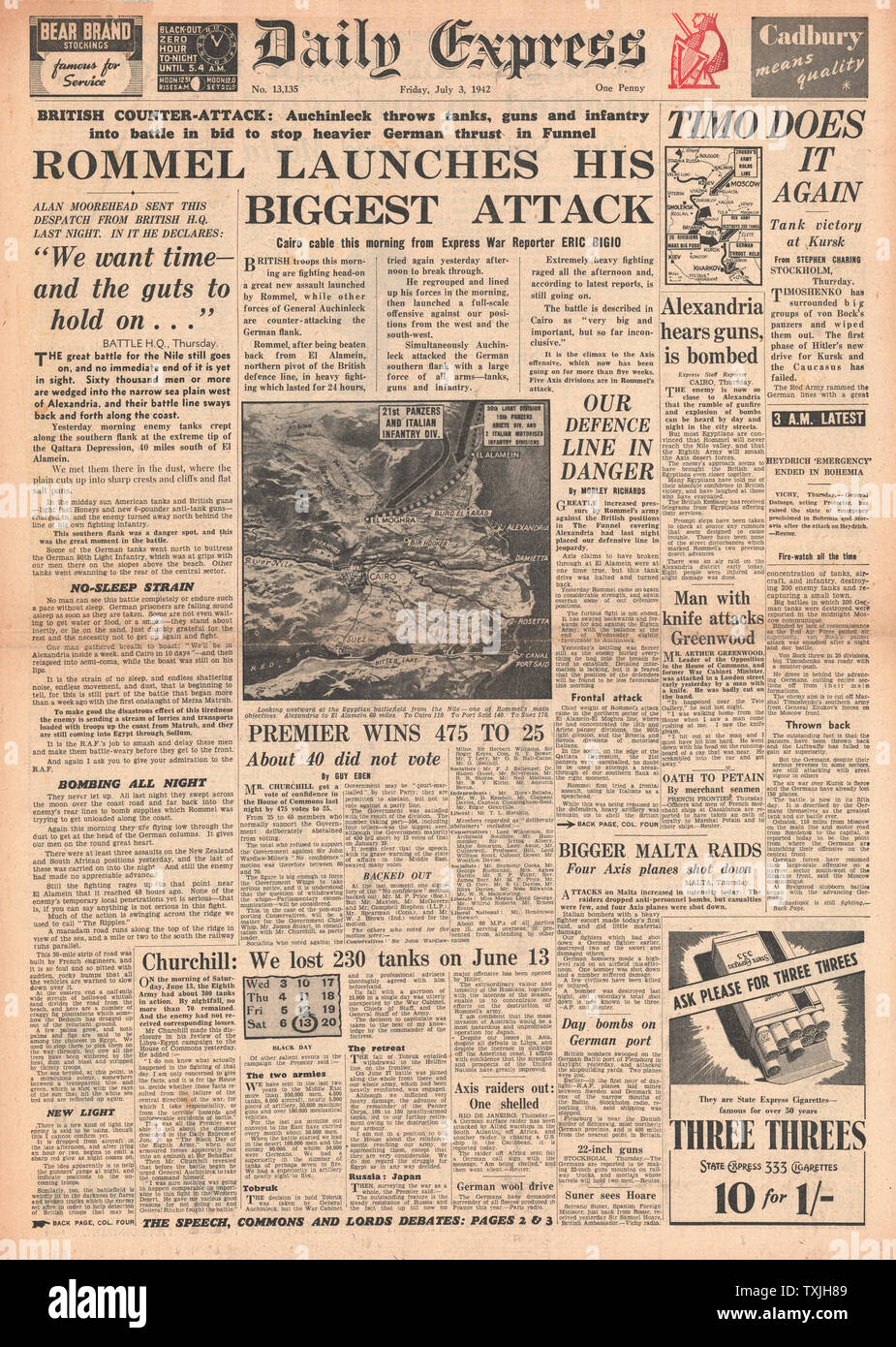 1942 Front Page Daily Express Schlacht für Ägypten Stockfoto
