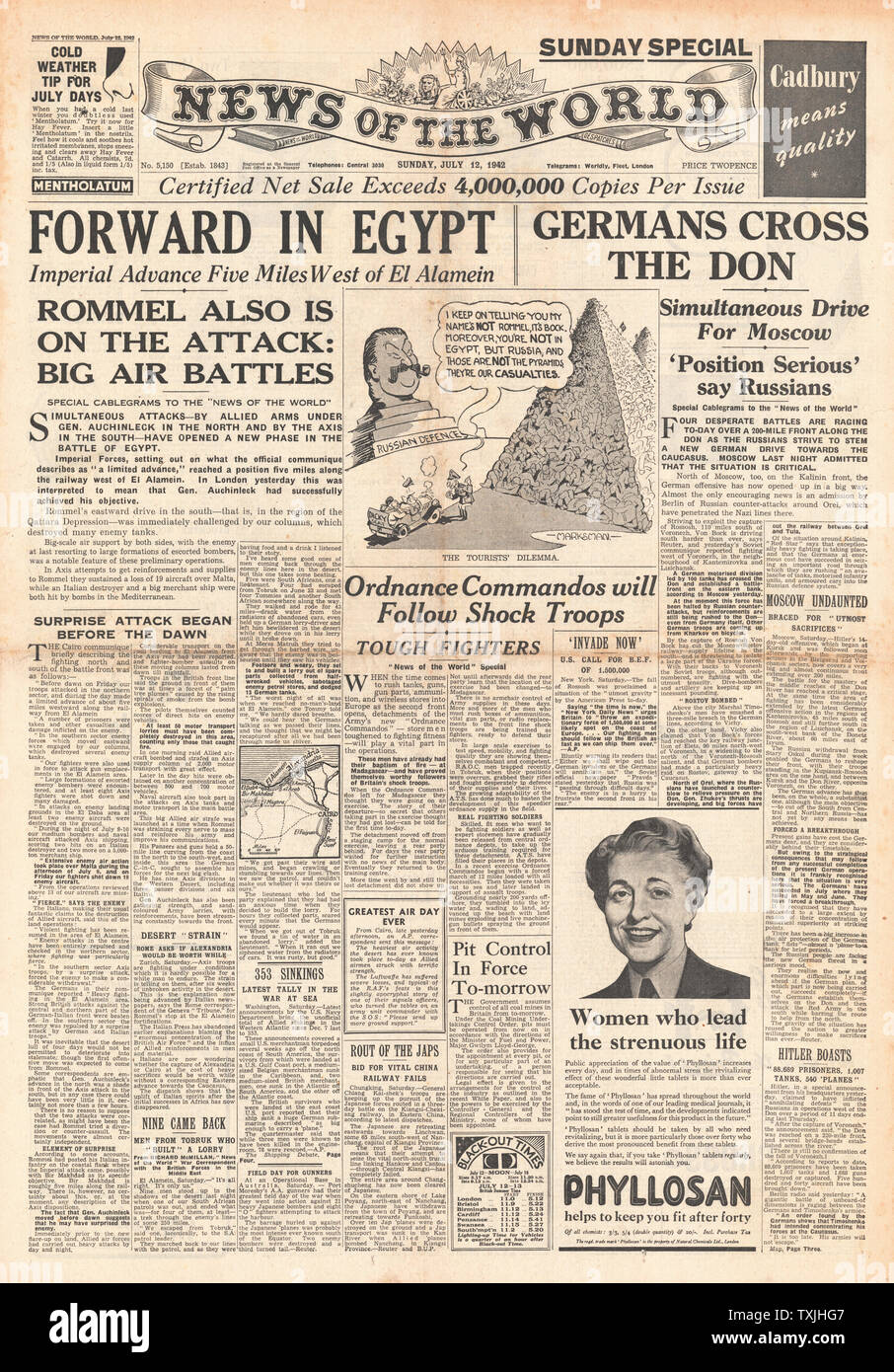 1942 Titelseite Nachrichten der deutschen Weltarmee über den Don und die Schlacht um Ägypten Stockfoto