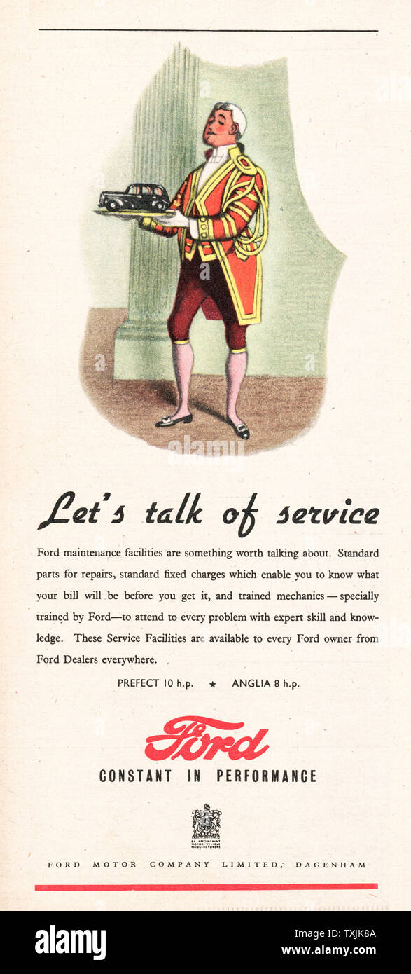 1947 UK Magazin Ford Auto Anzeige Stockfoto