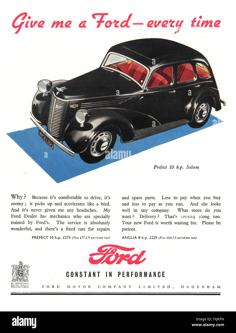 1947 UK Magazin Ford Auto Anzeige Stockfoto