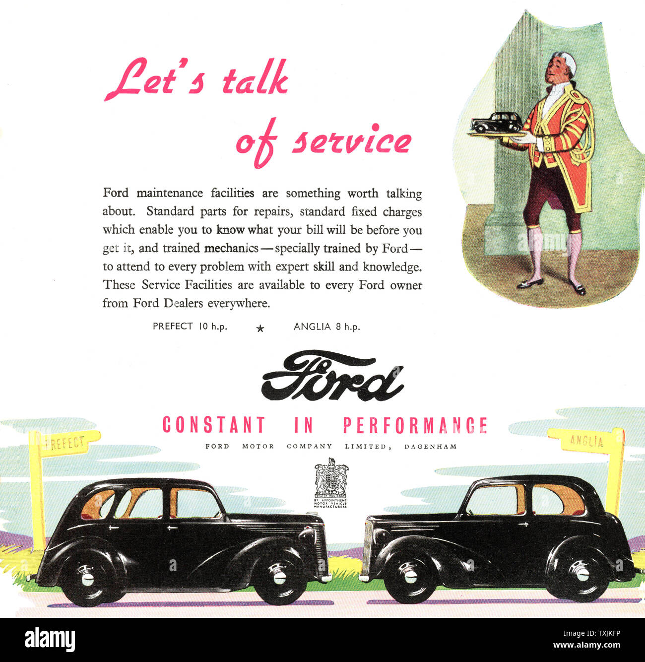 1947 UK Magazin Ford Auto Anzeige Stockfoto