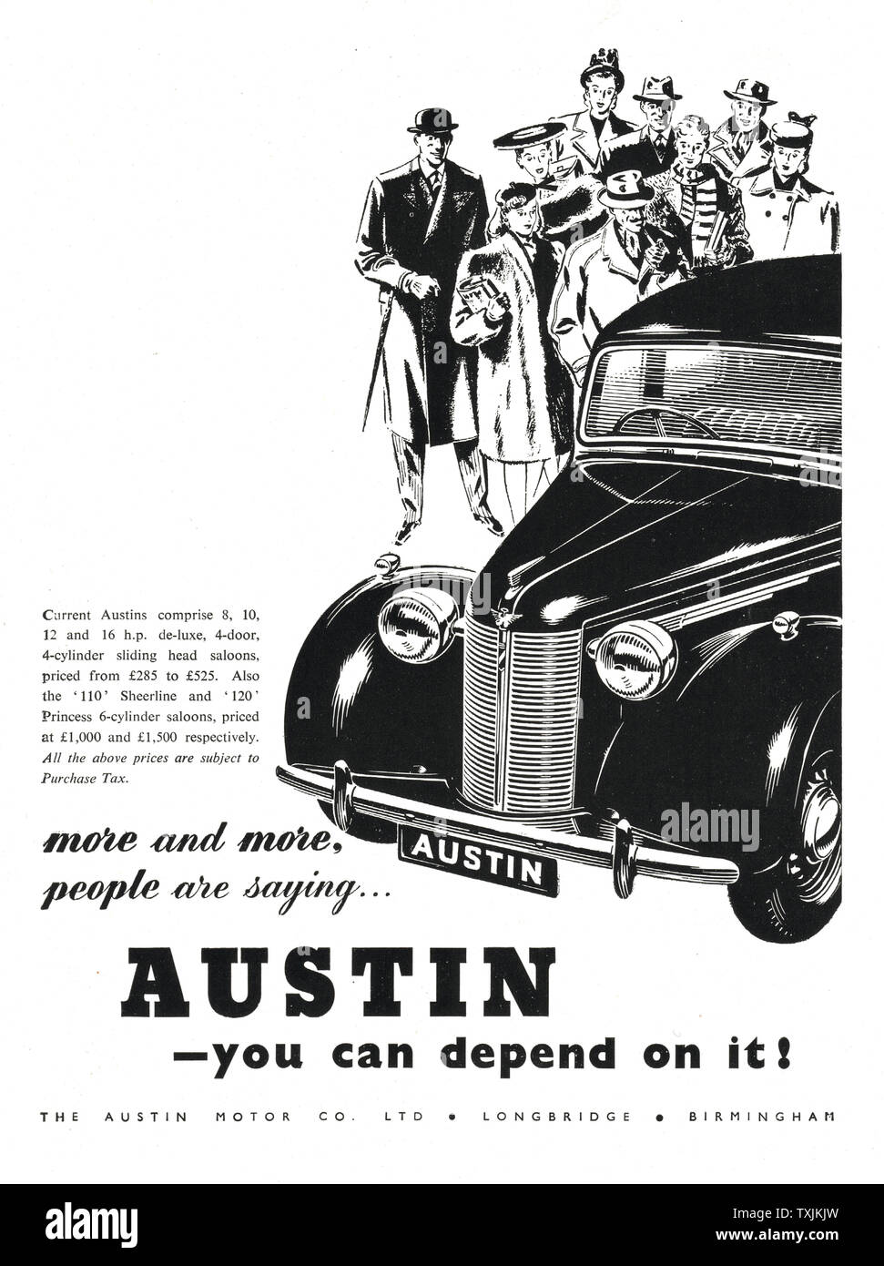 1947 UK Magazin Austin Auto Anzeige Stockfoto