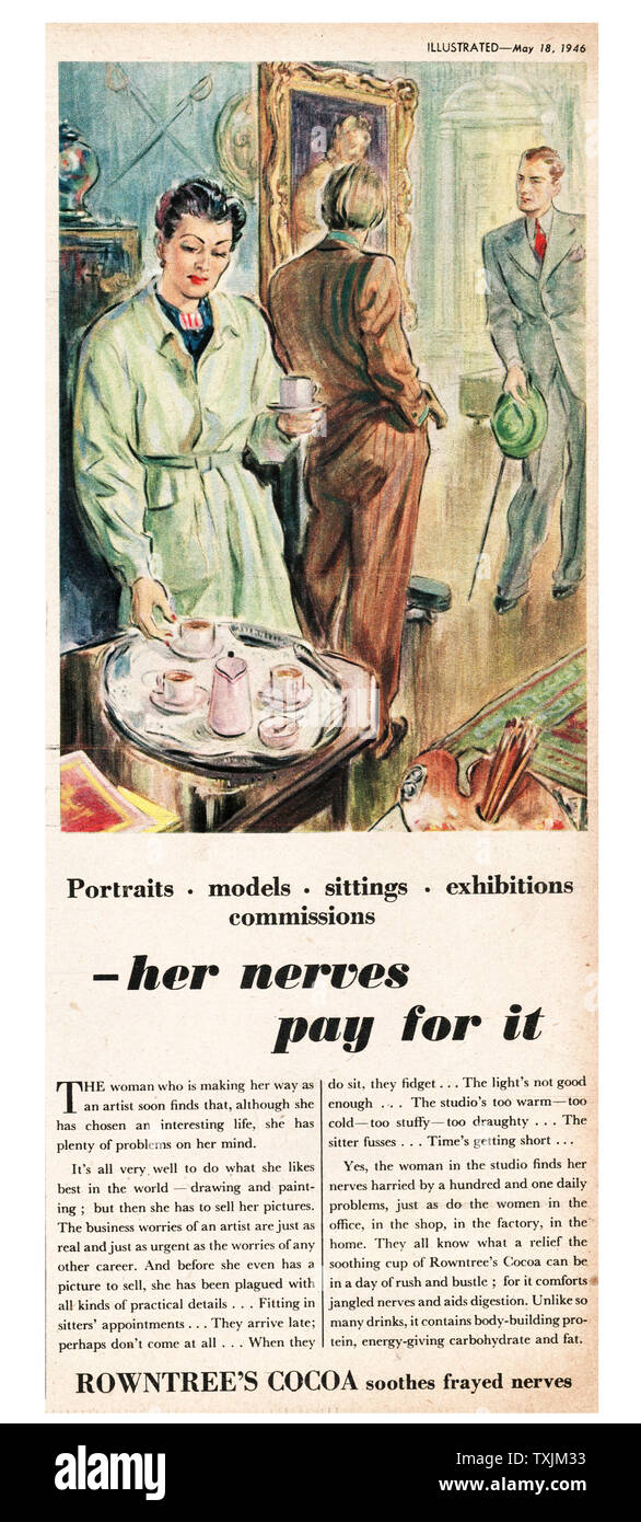 1947 Großbritannien, das die Zeitschrift Rowntree Kakao Advert Stockfoto