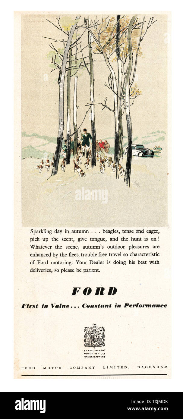 1946 UK Magazin Ford Motor Company Anzeige Stockfoto