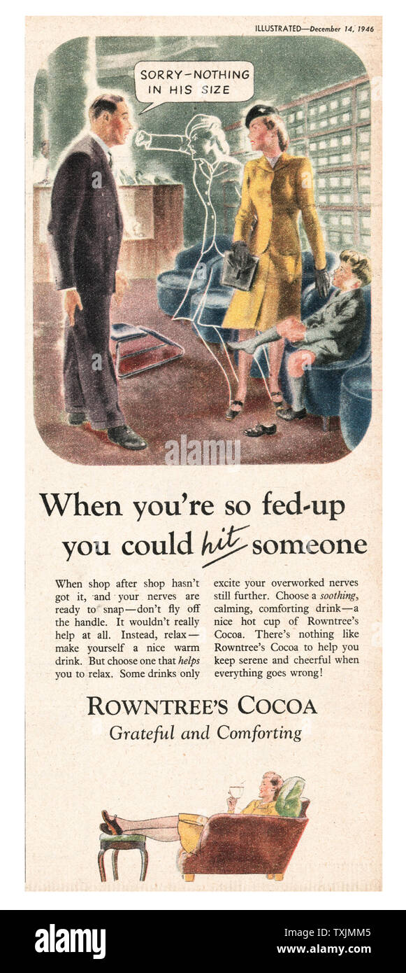 1946 Großbritannien, das die Zeitschrift Rowntree Kakao Advert Stockfoto