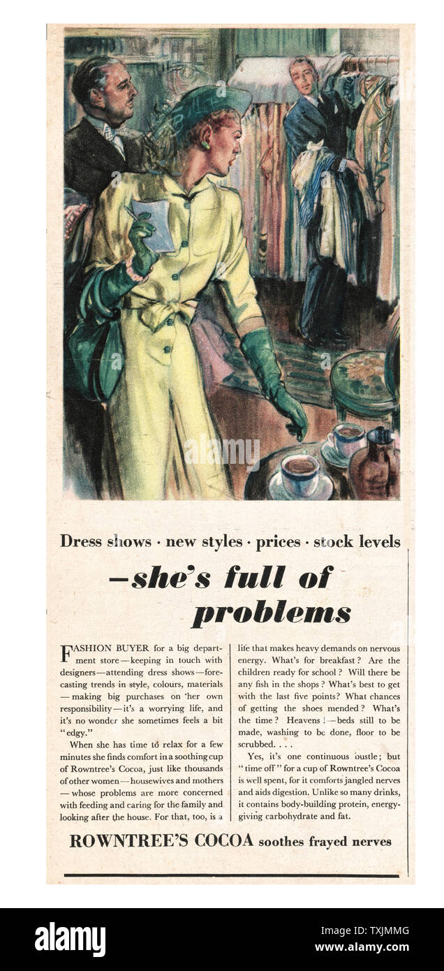 1946 Großbritannien, das die Zeitschrift Rowntree Kakao Advert Stockfoto
