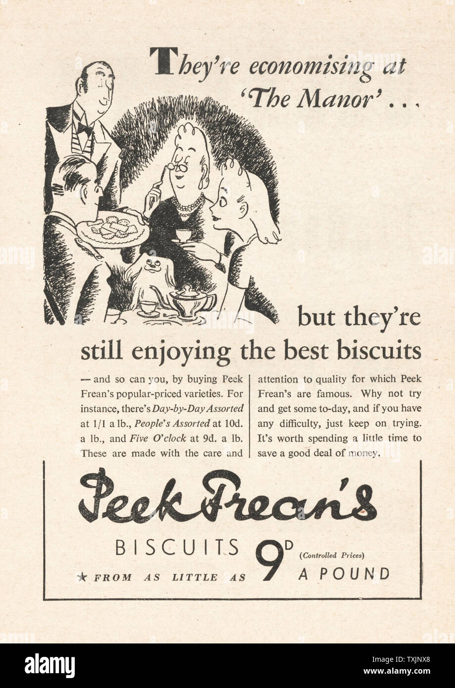 1941 UK Magazin Peek Frean Biscuits Advert Stockfoto