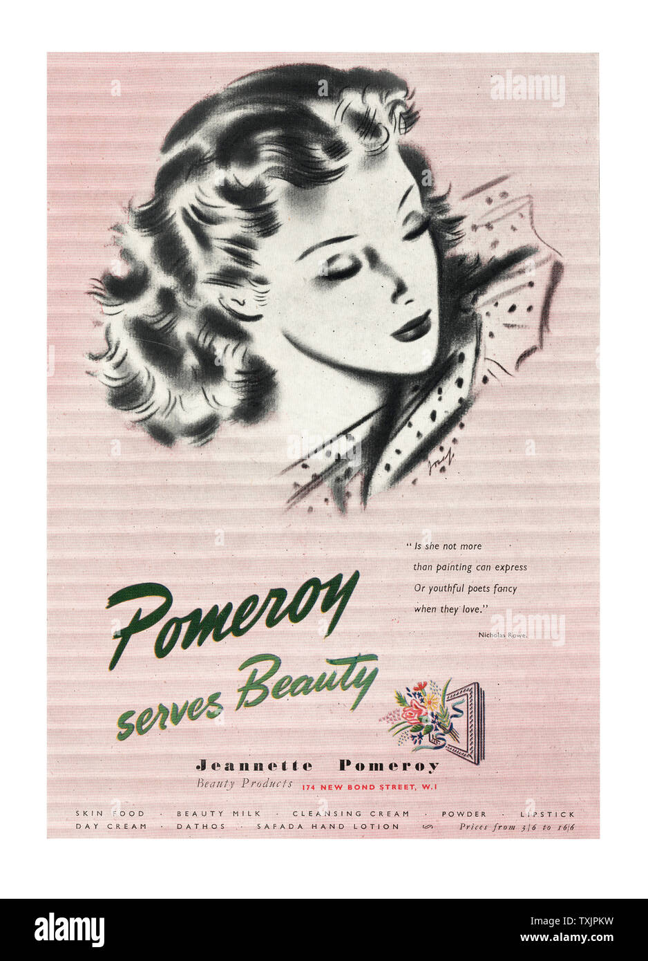 1945 UK Magazin Pomeroy Schönheit Produkte Anzeige Stockfoto