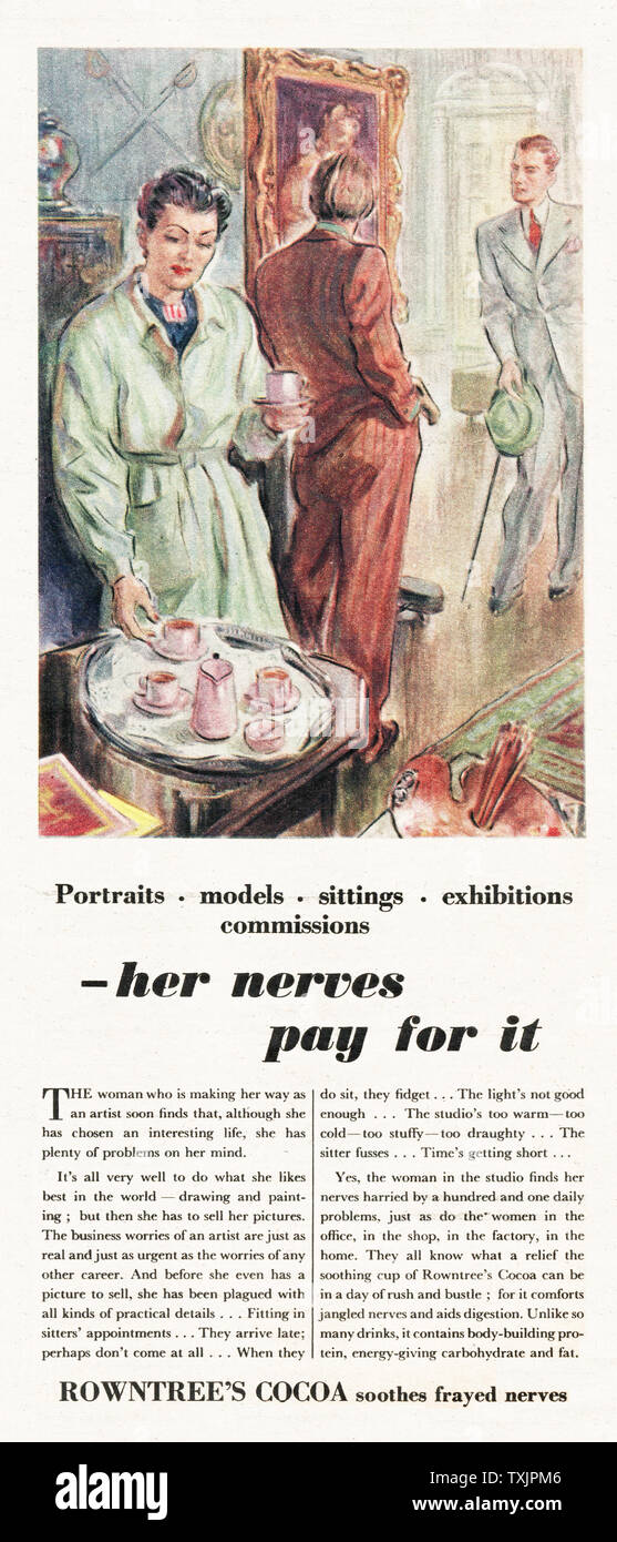 1945 Großbritannien, das die Zeitschrift Rowntree Kakao Advert Stockfoto
