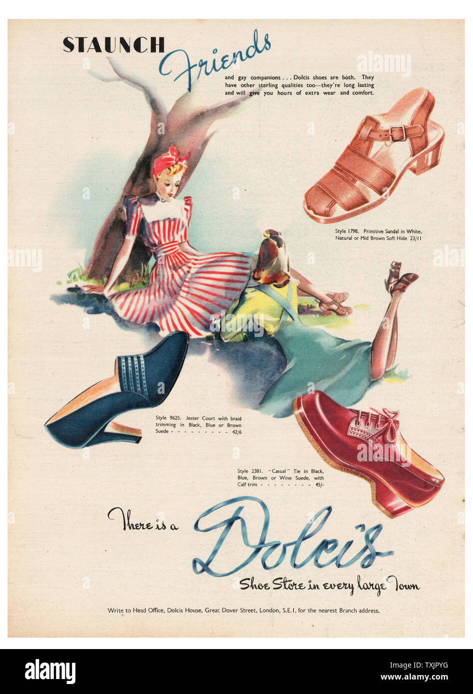 1942 UK Magazin Dolcis Schuhe Anzeige Stockfoto