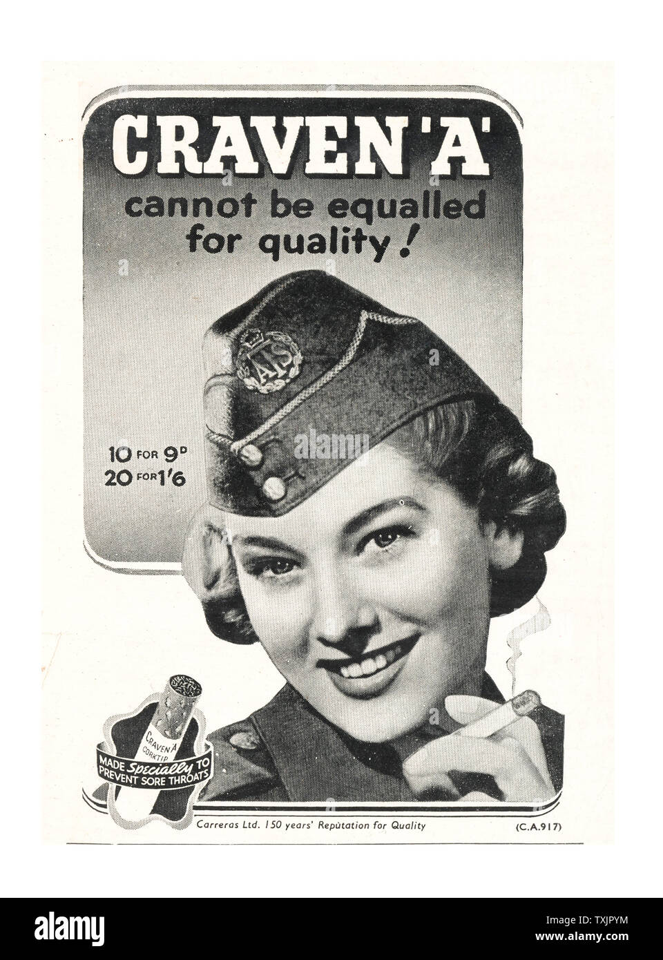 1942 UK Magazin Craven eine Zigarette Anzeige Stockfoto