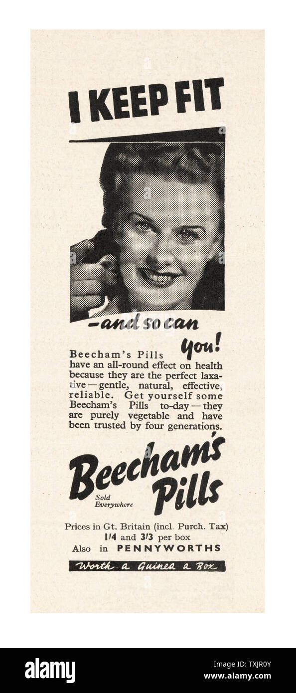 1942 UK Magazin Beechams Advert Stockfoto