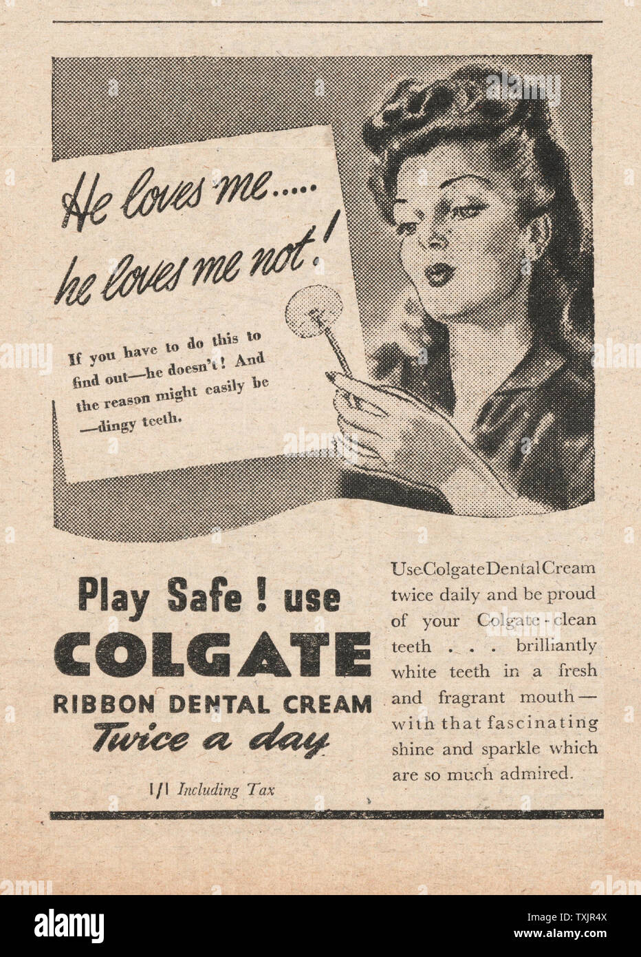 1946 UK Magazin Colgate Zahnpasta Advert Stockfoto