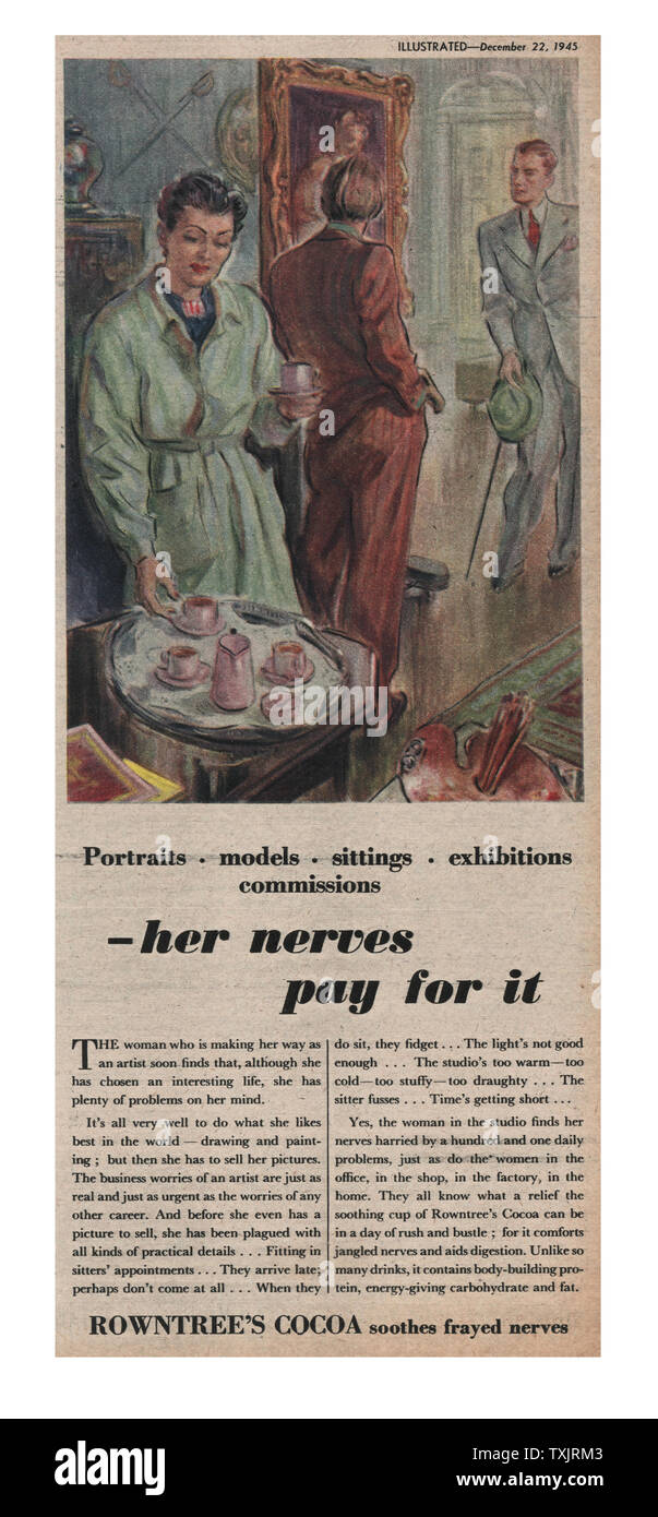 1945 Großbritannien, das die Zeitschrift Rowntree Kakao Advert Stockfoto