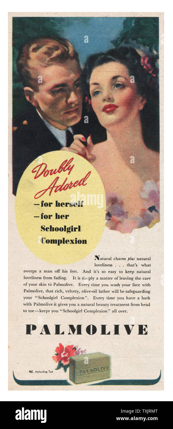 1945 UK Magazin Palmolive Seife Advert Stockfoto