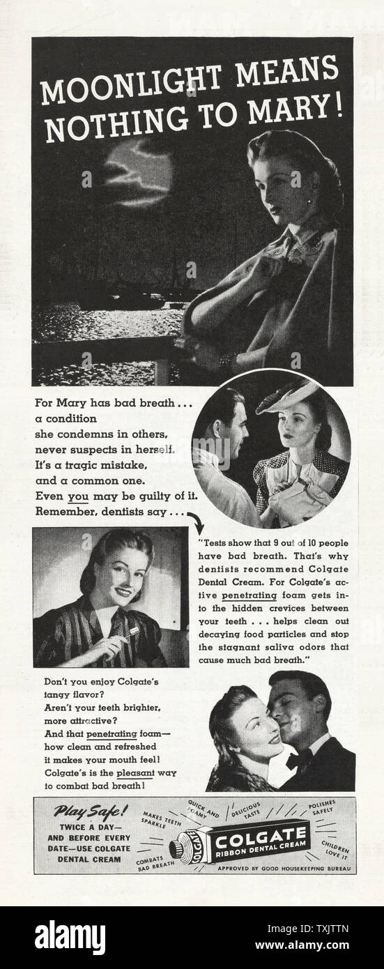 1941 UK Magazin Colgate Zahnpasta Advert Stockfoto