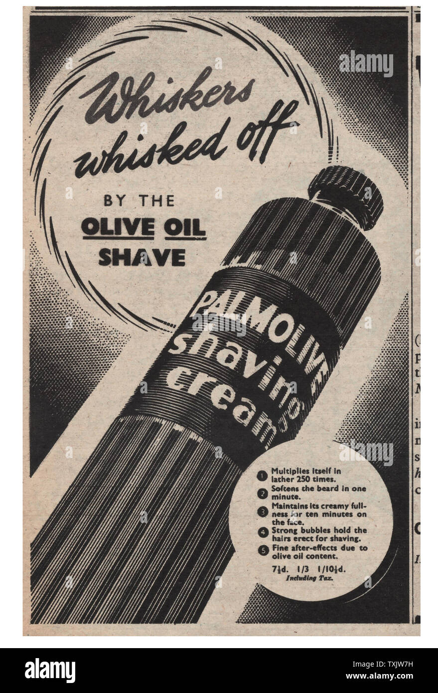 1942 UK Magazin Palmolive Rasierschaum Ad Stockfoto