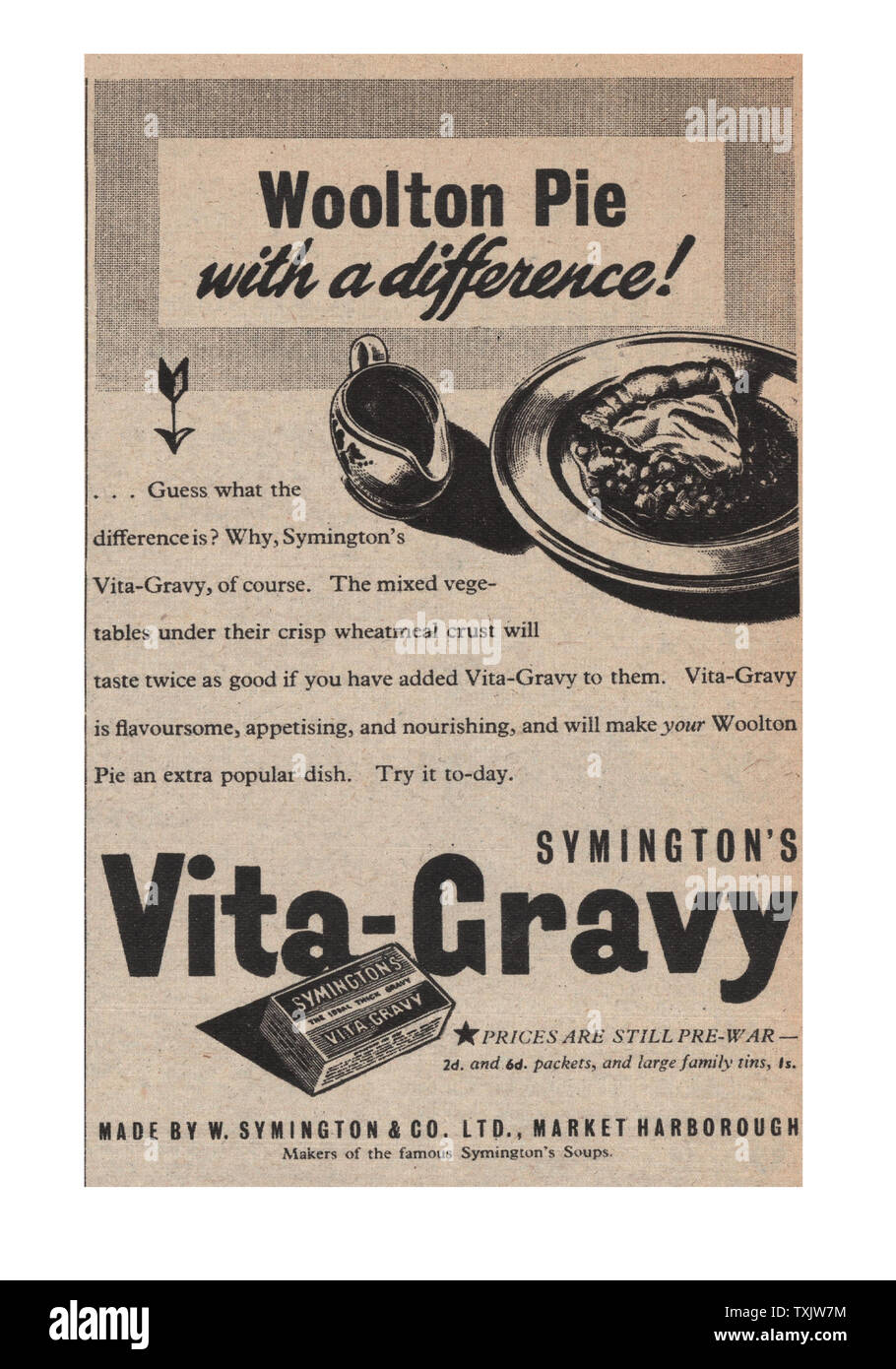 1942 UK Magazin Symington Vita-Gravy Ad Stockfoto