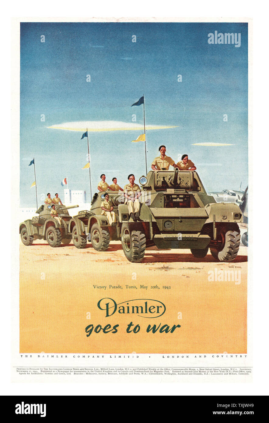 1944 UK Magazin Daimler Auto Anzeige Stockfoto