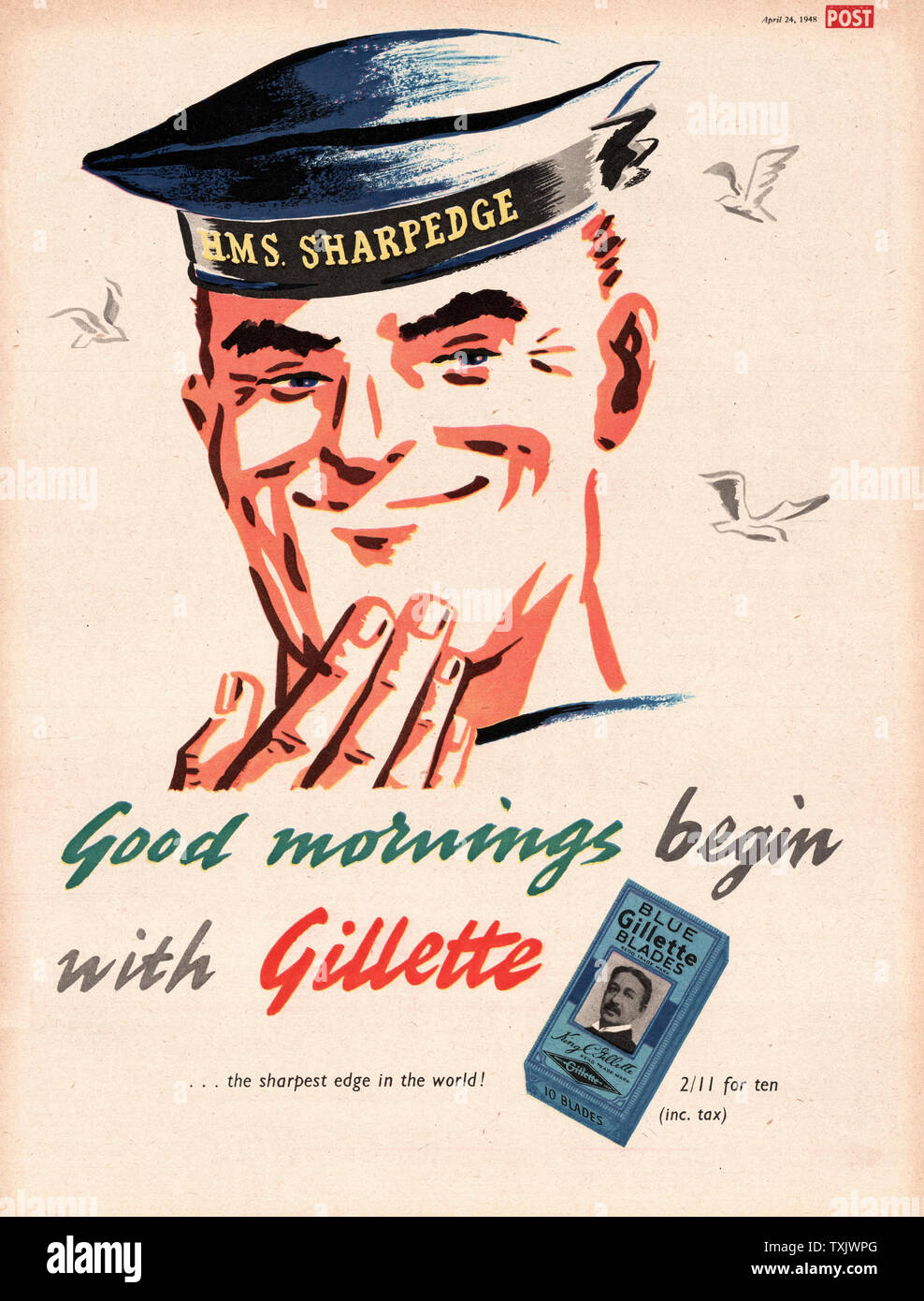 1948 UK Magazin Gillette Werbung Stockfoto