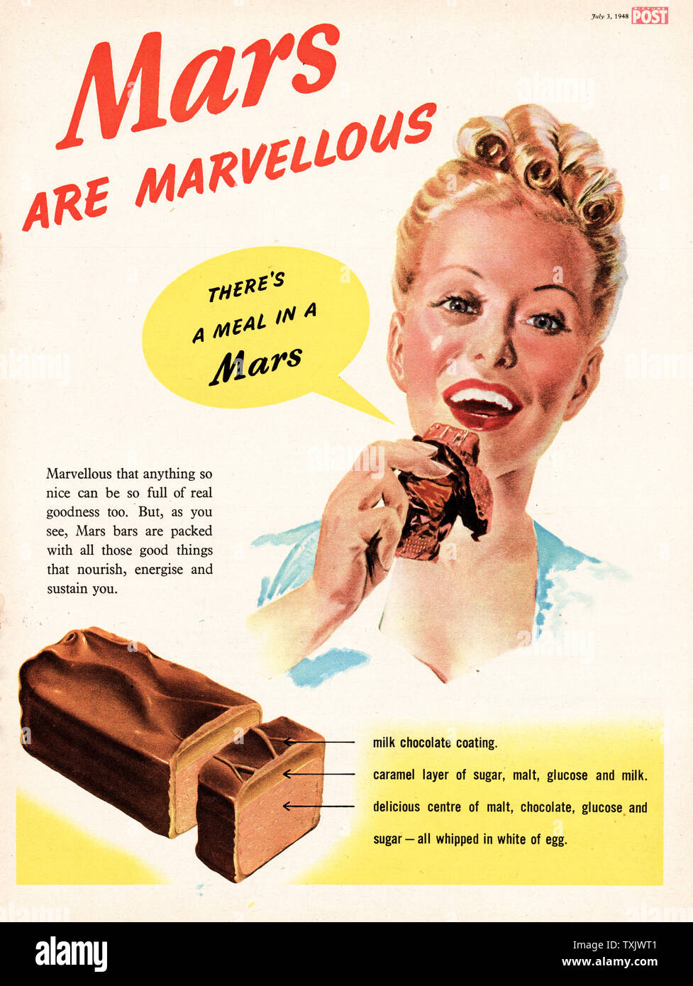 1948 UK Magazin Mars Bar Anzeige Stockfoto