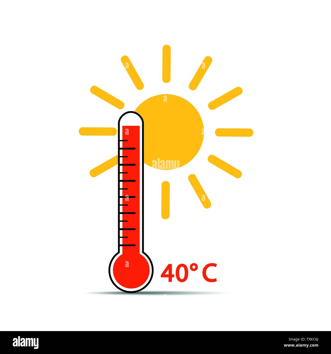 Das Symbol für Wärme Thermometer 40 Grad Sommer Wetter mit Sonnenschein Vektor-illustration EPS 10. Stock Vektor