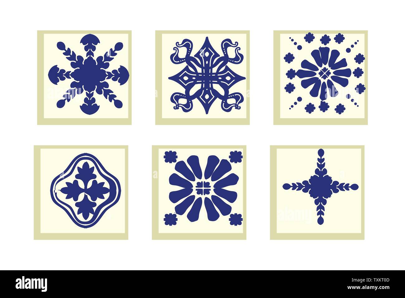 Vektor-Fliesenmuster, Lissabon floralen Mosaik, mediterrane nahtlose Marineblau ornament Stock Vektor