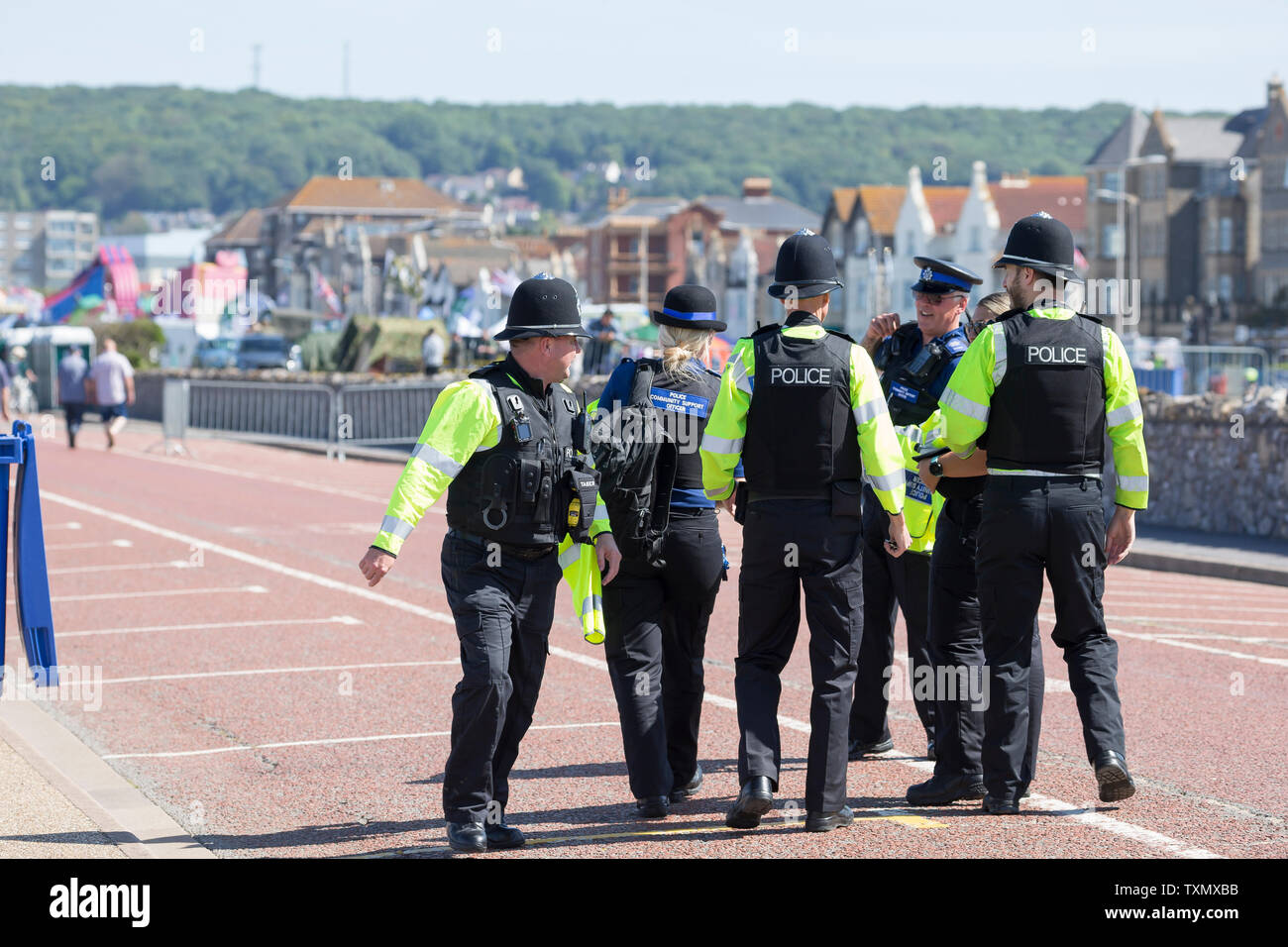 Britische Polizei Team an, Weston-super-Mare Festival event, Juni 2019. Stockfoto