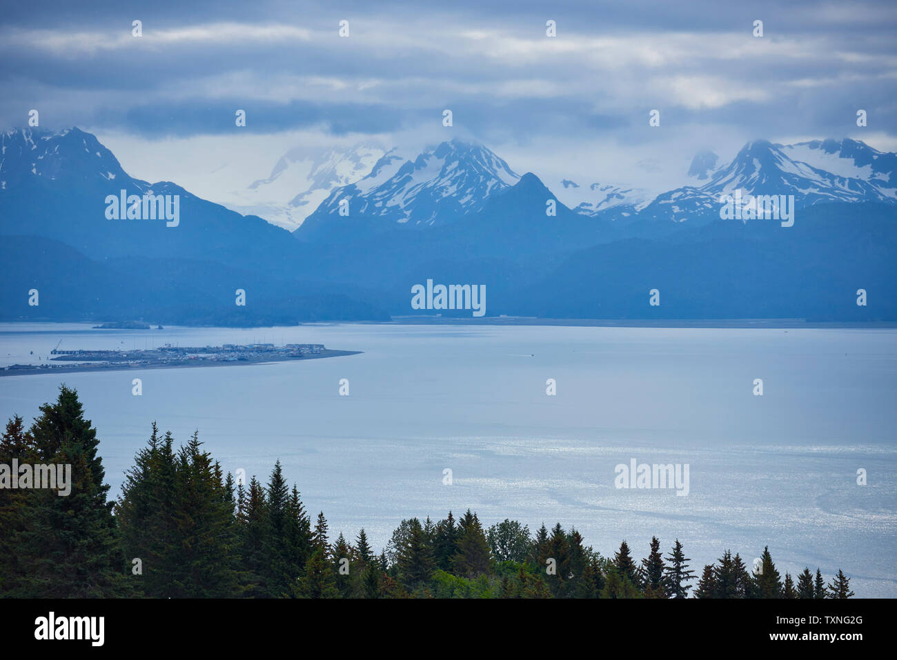 Malerische Aussicht auf die schneebedeckten Berge, Homer, Alaska, United States Stockfoto