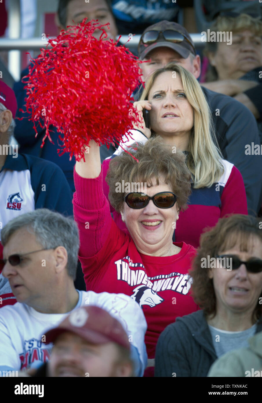 Ein Ventilator Beifall, wie CSU - Pueblo hosts Indianapolis während der NCAA Division II zweite Runde Fußball-Europameisterschaft am 24. November 2012 in Pueblo, Colorado. Den ersten Platz belegte CSU - Pueblo beat Indianapolis 28-7 zum Viertel-Finale gegen West Texas. UPI/Gary C. Caskey Stockfoto