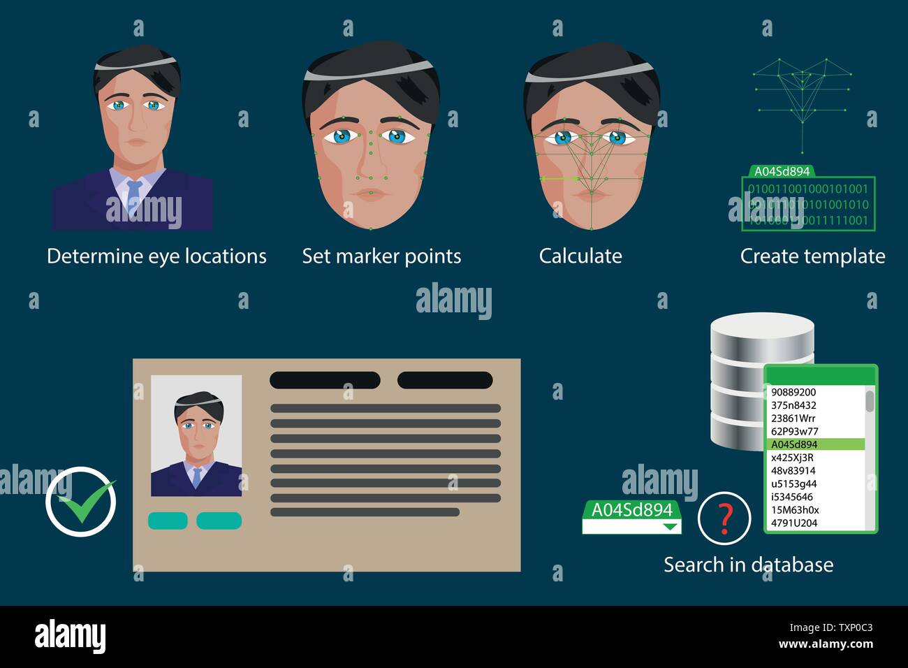 Vektor Infografiken - Phasen der Gesichtserkennung Prozess Stock Vektor