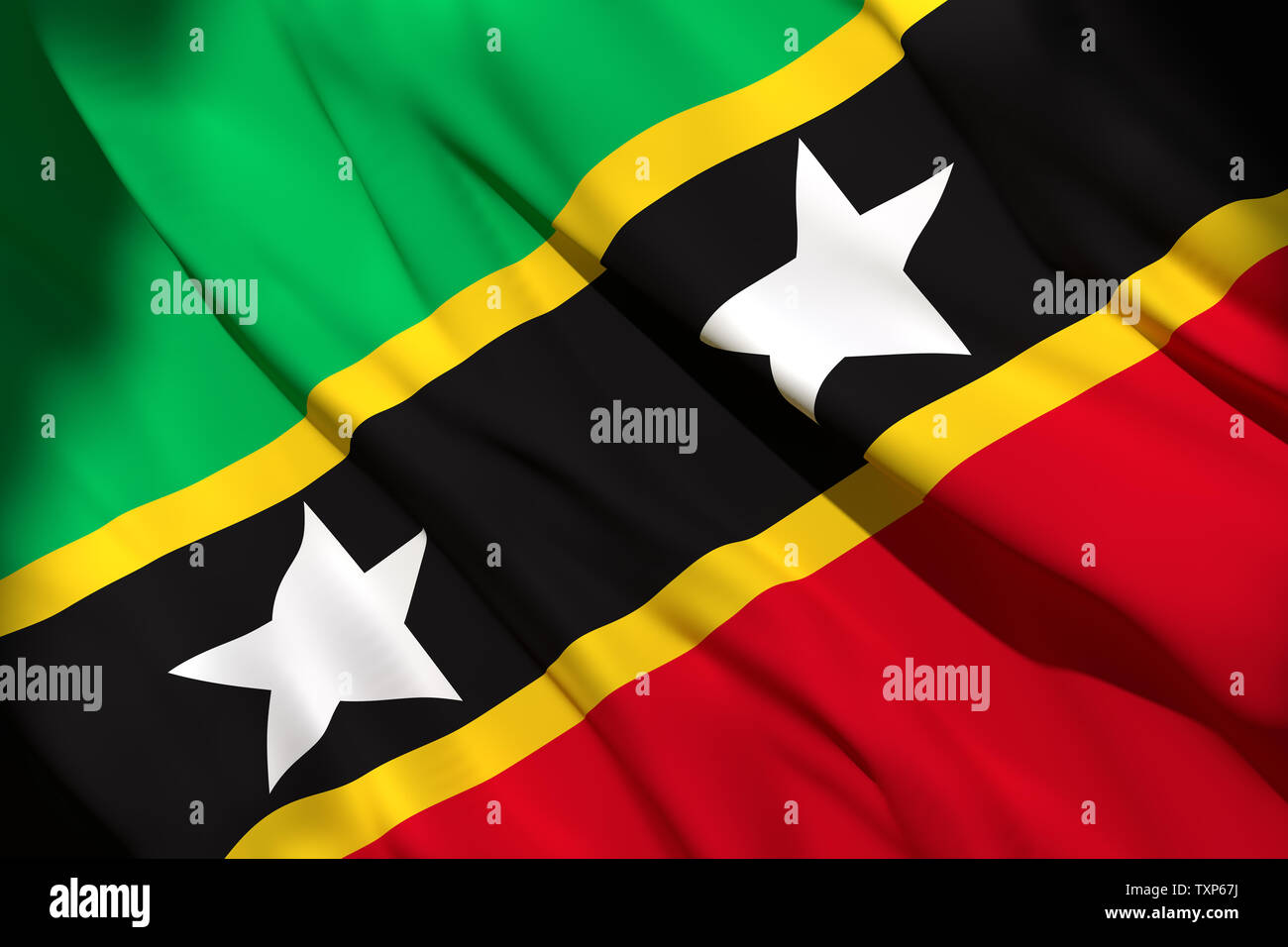 3D-Rendering für eine Saint Christopher und Nevis Flagge schwenken Stockfoto