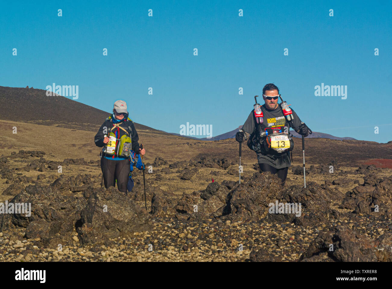 Konkurrenten in Feuer und Eis Ultra Endurance Rennen, Island 2017. Stockfoto