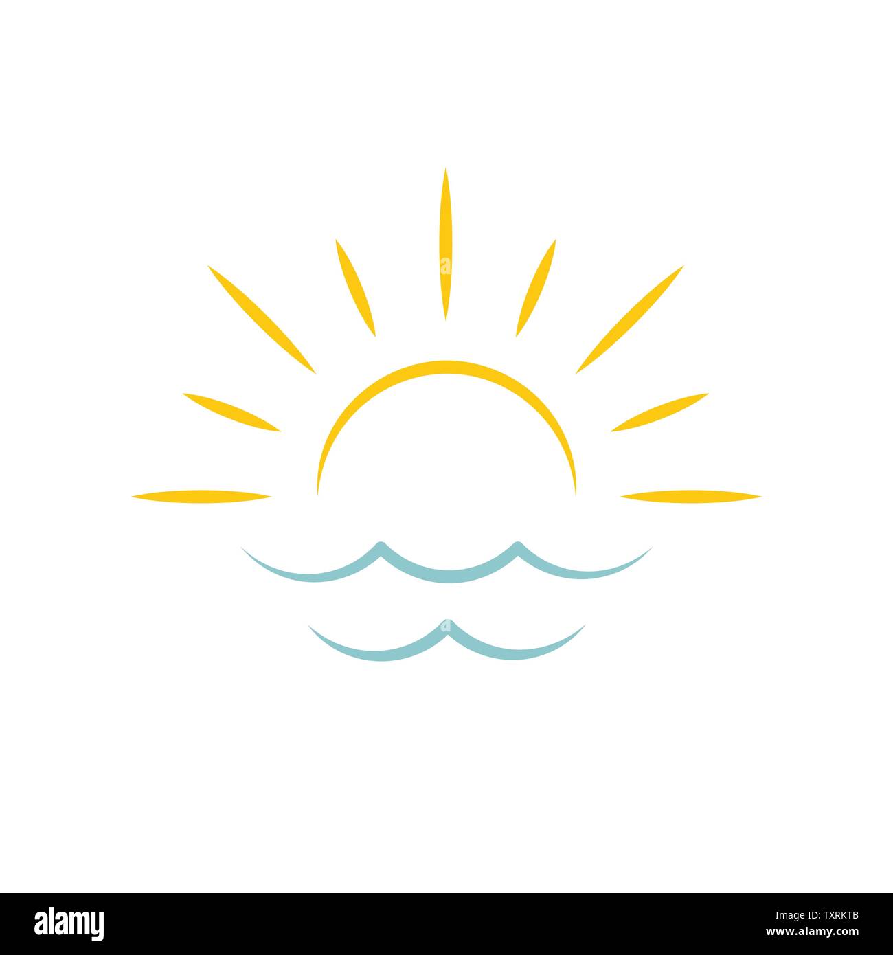 Dämmerung am Meer. Sun Symbol. Reisebüro emblem Konzept, Vector Logo Vorlage. Stock Vektor