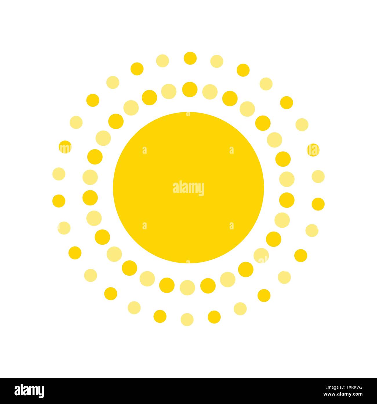 Sommer Symbol. Sun moderne Symbol. Punkte und Punkte sonnigen Kreis Form. Isolierte Vektor logo Konzept auf weißem Hintergrund Stock Vektor