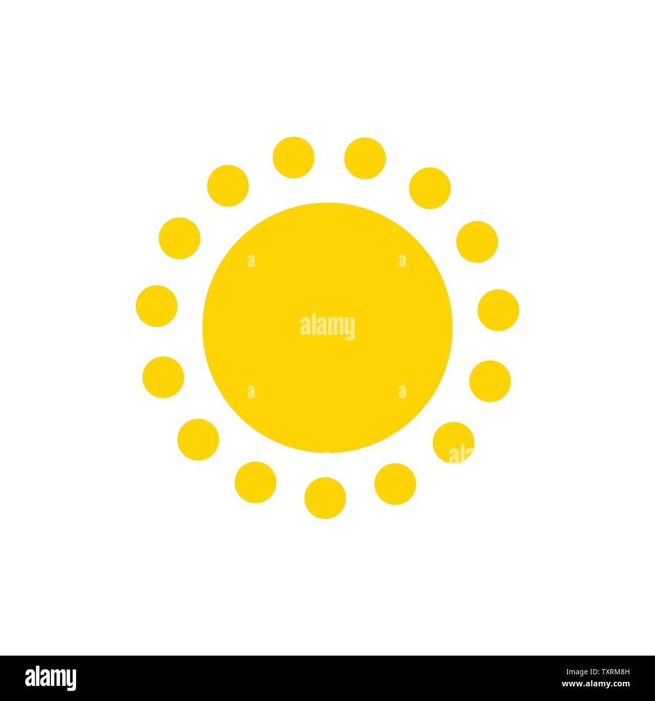 Sommer Symbol. Sun moderne Symbol. Punkte und Punkte sonnigen Kreis Form. Isolierte Vektor logo Konzept auf weißem Hintergrund Stock Vektor